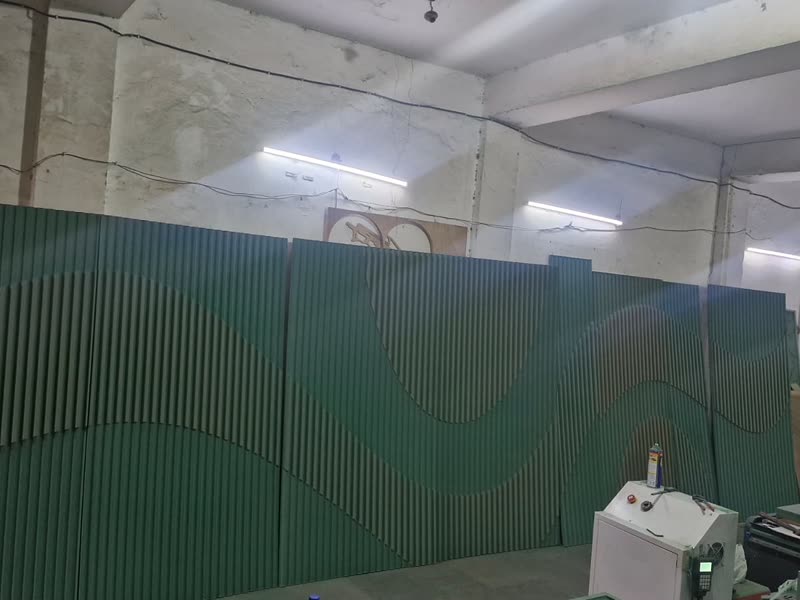 Primed CNC cut fluted and parametric panels lined up on the Dream3 shop floor in Bijwasan, New Delhi