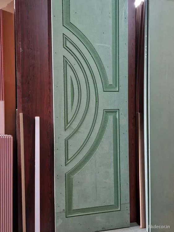 3D CNC carved HDHMR door with concentric arcs cut into the shutter face, primed