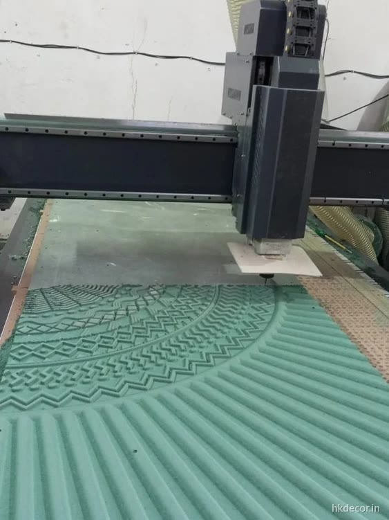 CNC router carving a radial relief door panel to depth on the bed, Dream3 Bijwasan