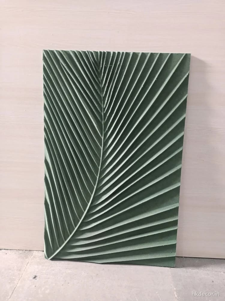CNC cut wall panel with flutes fanning from a corner in a radial pattern, primed board