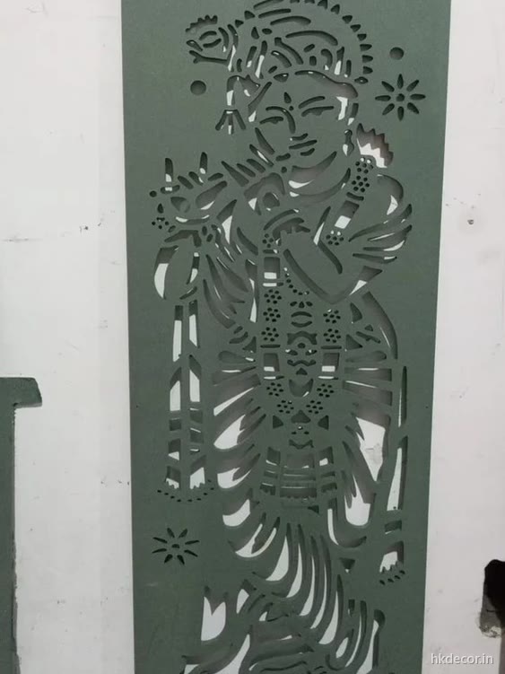 CNC cut jaali panel with a figurative motif cut right through the board, primed