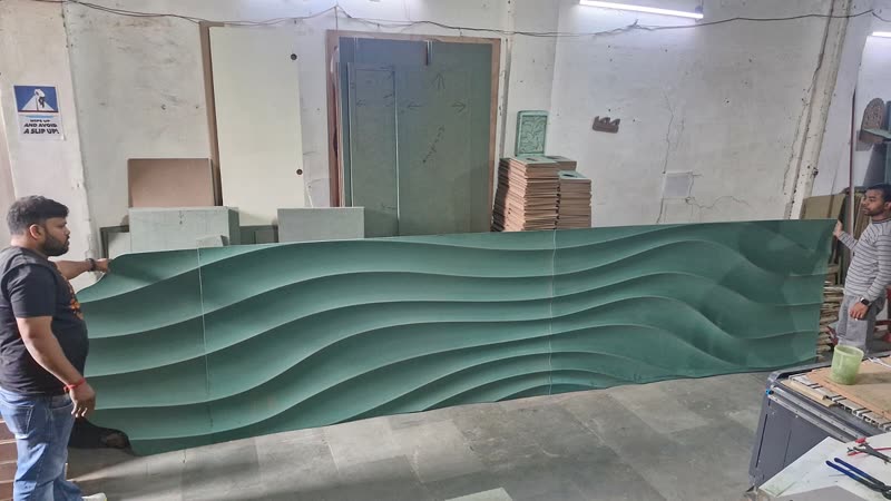 CNC cut parametric wave wall panel, full height and primed, Dream3 workshop in Bijwasan New Delhi