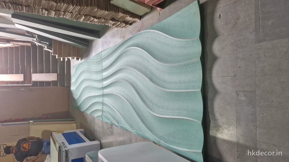 CNC cut 3D wave wall panel installed on a curved wall and primed, Delhi NCR